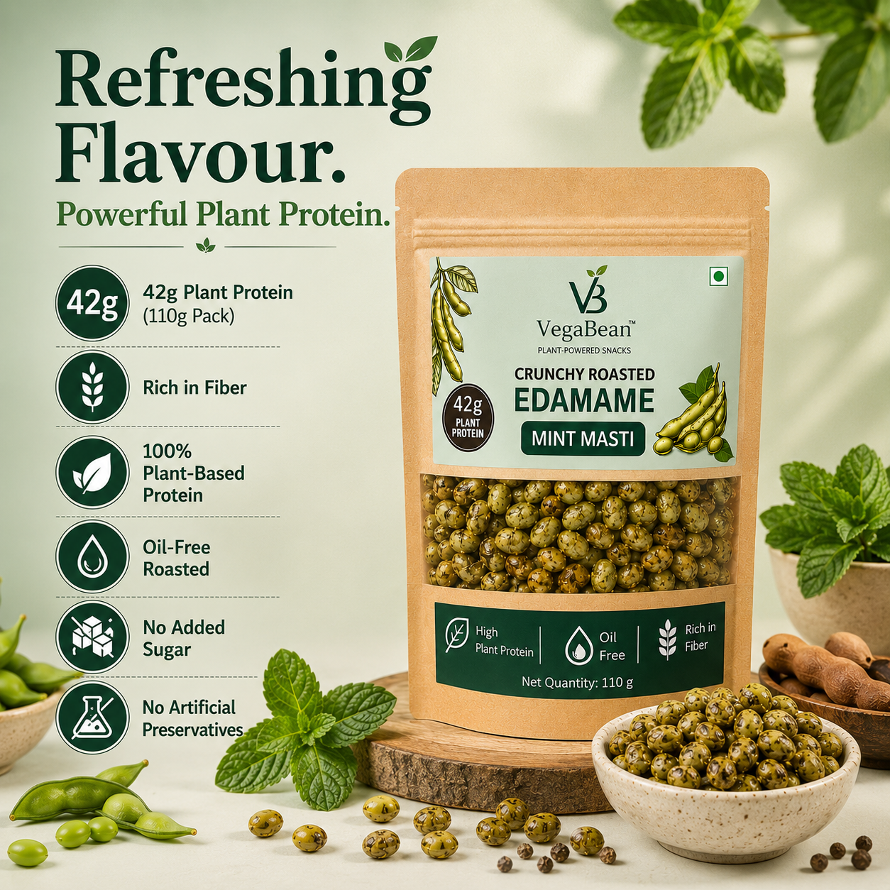VegaBean Roasted Edamame – Mint Masti (110g)