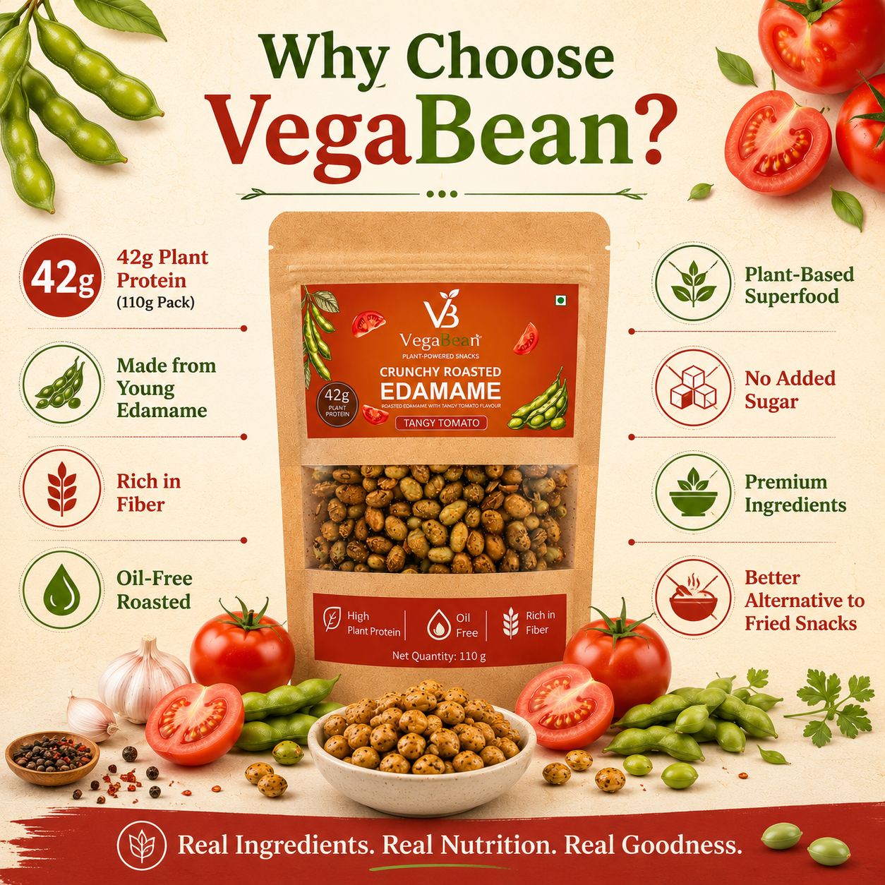 VegaBean Roasted Edamame – Tangy Tomato (110g)