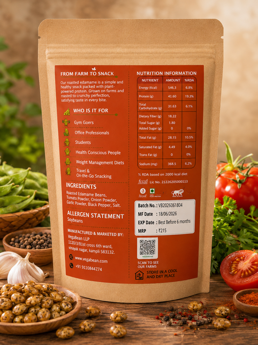 VegaBean Roasted Edamame – Tangy Tomato (110g)