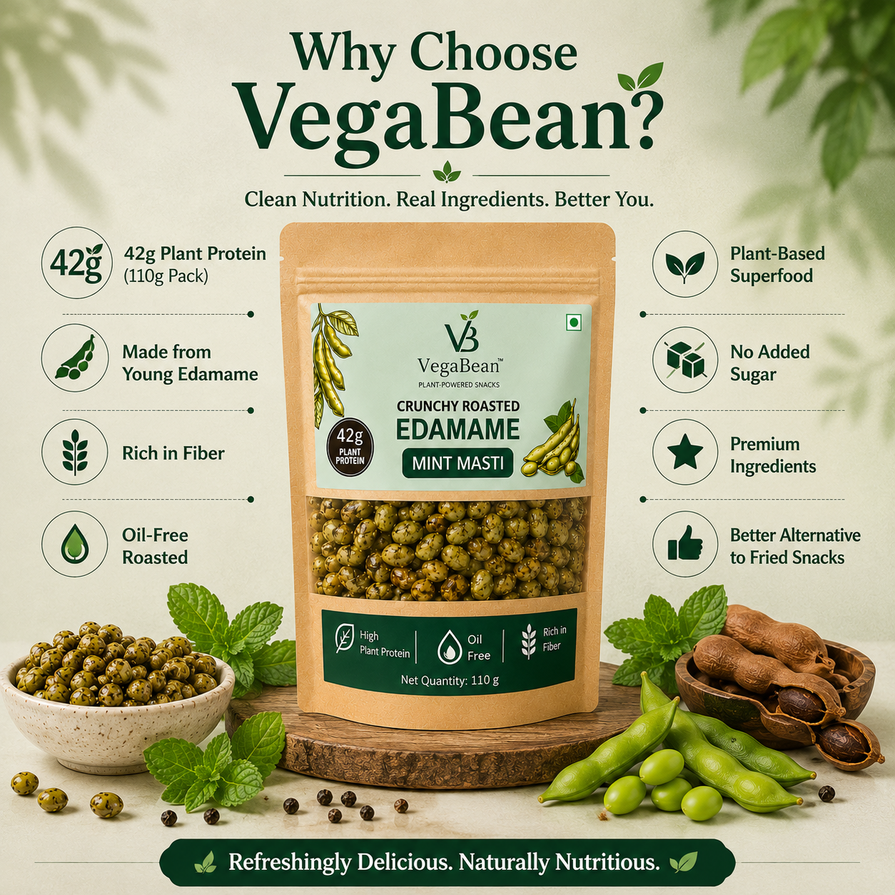 VegaBean Roasted Edamame – Mint Masti (110g)