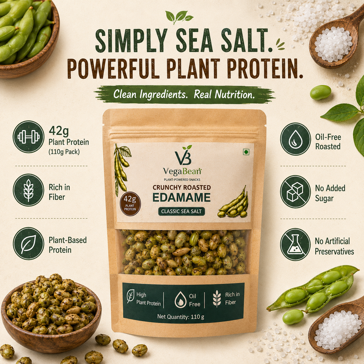 VegaBean Roasted Edamame – Classic Sea Salt (110g)